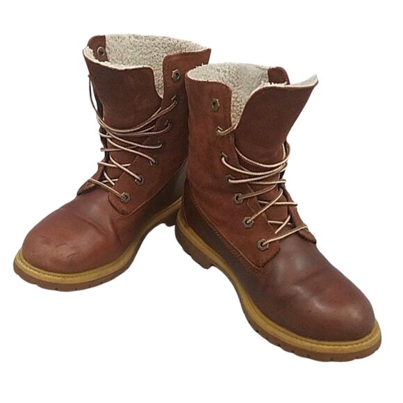 Timberland Earthkeepers Authentic Teddy Fleece Leather Brown Boots, women's 7 - Picture 2 of 14